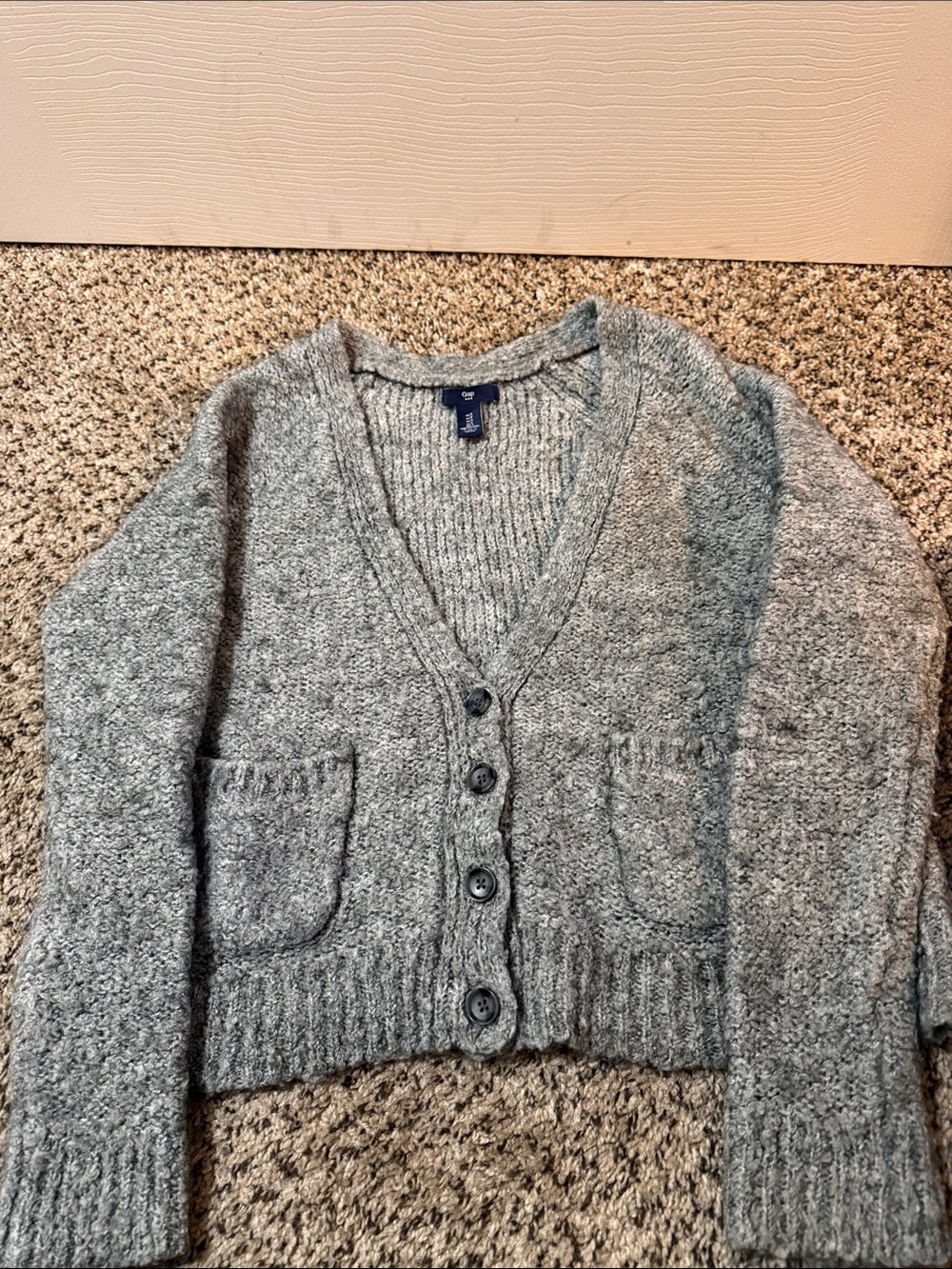 Gap Gray Wool Blend Button Front Cardigan Sweater Pockets Women’s S